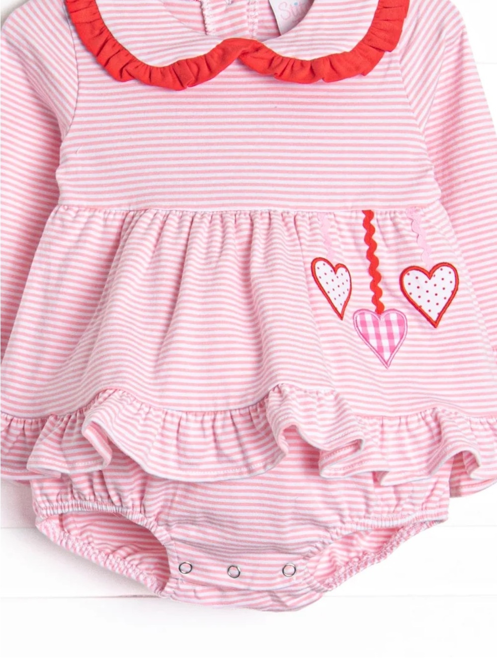 Toddler Pink Striped Heart Ruffle One-Piece